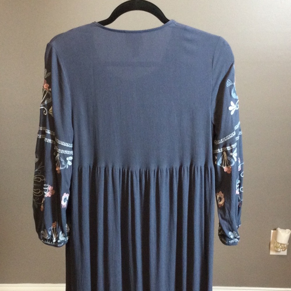 S Knox Rose Embroidered Navy Boho Midi Dress with Tassel Tie - Picture 6 of 14